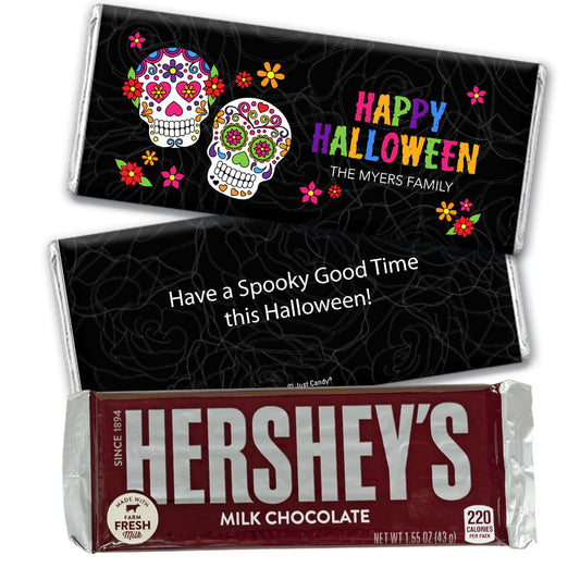 Personalized Halloween Festive Sugar Skull Hershey's Milk Chocolate Bar & Wrapper