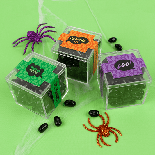 Personalized Halloween Spooky Phrases JUST CANDY� favor cube with Jelly Belly Jelly Beans