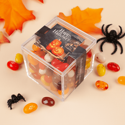 Personalized Halloween Ghostly Greetings JUST CANDY� favor cube with Jelly Belly Jelly Beans