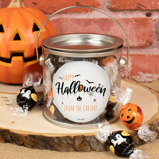 Personalized Halloween Gift Paint Can with Lindor Truffles by Lindt - Creepy Happy Halloween