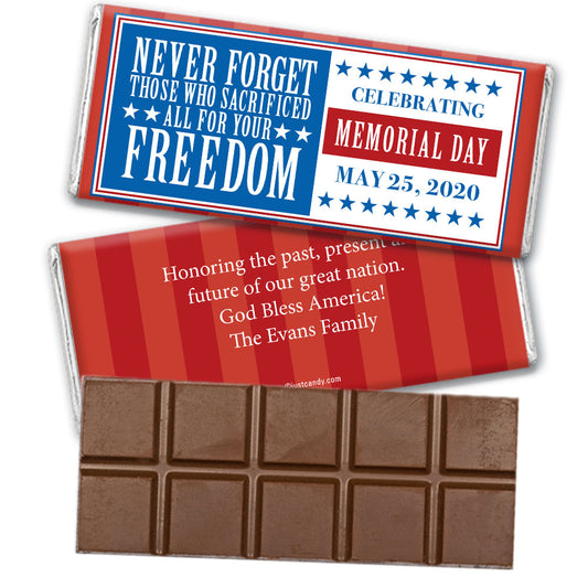 Personalized Patriotic Themed Belgian Chocolate Bar Never Forget