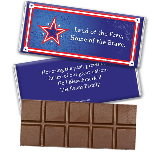 Personalized Patriotic Themed Belgian Chocolate Bar Patriotic Star