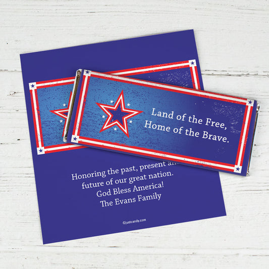 Personalized Patriotic Chocolate Bar Wrappers Patriotic Star