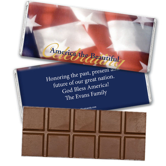 Personalized Patriotic Themed Belgian Chocolate Bar America the Beautiful Patriotic Flag