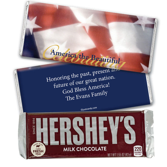 Personalized Patriotic Themed Hershey's Milk Chocolate Bar America the Beautiful Patriotic Flag