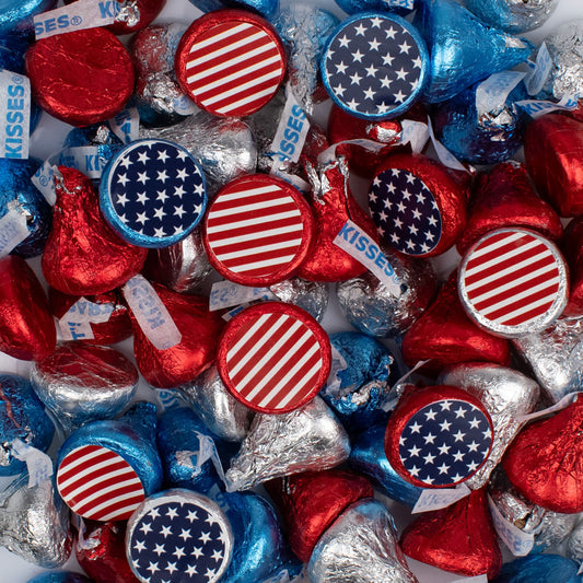 Assembled Patriotic Hershey's Kisses Candy 90ct and Stars & Stripes Stickers