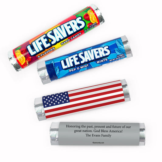 Personalized Independence Day Patriotic American Flag Lifesavers Rolls (20 Rolls)