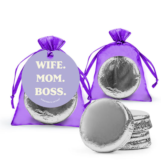 Mother's Day Wife Mom Boss Milk Chocolate Covered Oreo in Organza Bags with Gift Tag