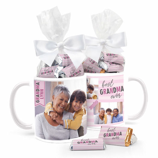 Best Grandma Personalized 11oz Coffee Mug with approx. 24 Wrapped Hershey's Miniatures