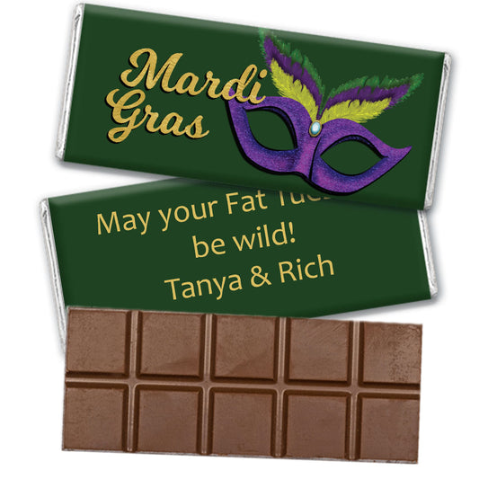 Personalized Mardi Gras Masquerade Belgian Chocolate Bar & Wrapper