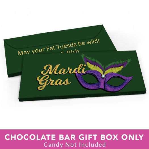 Deluxe Personalized Mardi Gras Masquerade Candy Bar Favor Box