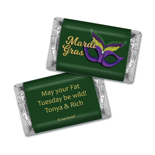 Personalized Mardi Gras Masquerade Hershey's Miniatures in Organza Bags with Gift Tag