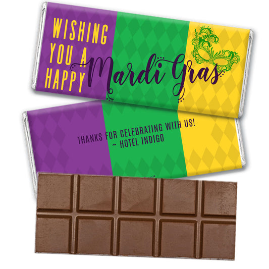 Personalized Happy Mardi Gras Belgian Chocolate Bar