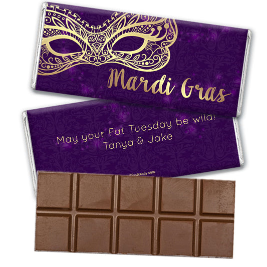 Personalized Mardi Gras Golden Elegance Belgian Chocolate Bar & Wrapper