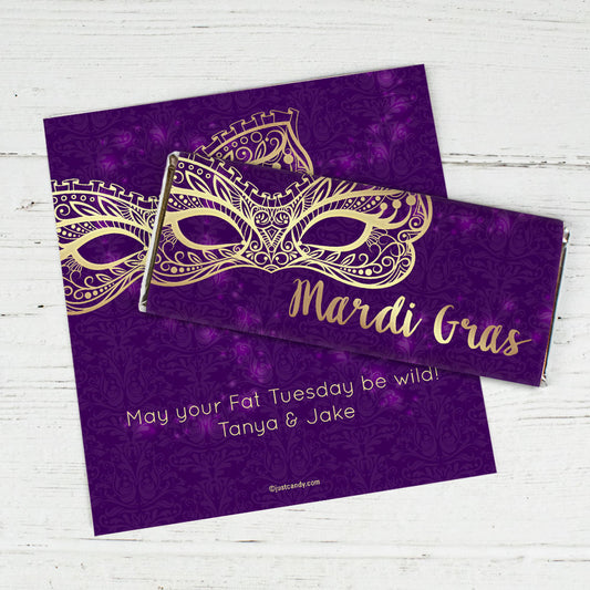 Personalized Mardi Gras Golden Elegance Chocolate Bar Wrappers Only