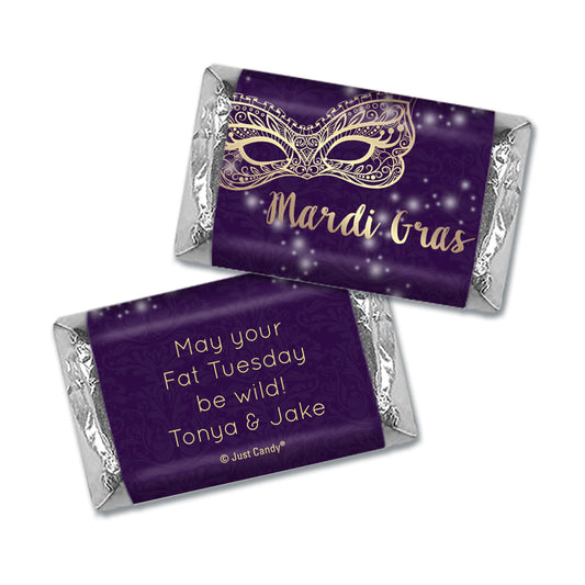 Personalized Mardi Gras Golden Elegance Hershey's Miniatures in Organza Bags with Gift Tag