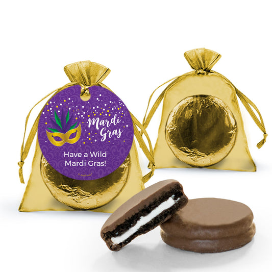 Personalized Mardi Gras Big Easy Chocolate Covered Oreo Cookies in Organza Bags with Gift tag