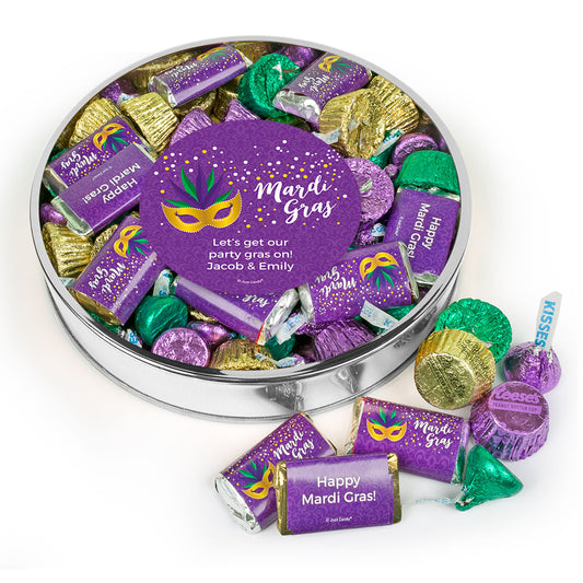 Personalized Mardi Gras Big Easy Large Plastic Tin with Hershey's Mix