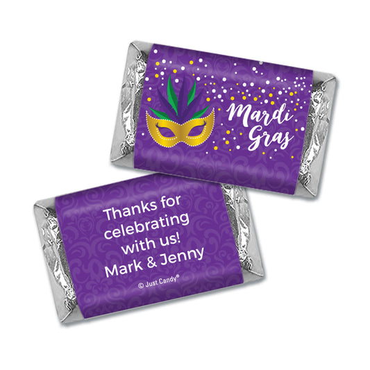 Personalized Mardi Gras Big Easy Hershey's Miniatures in Organza Bags with Gift Tag