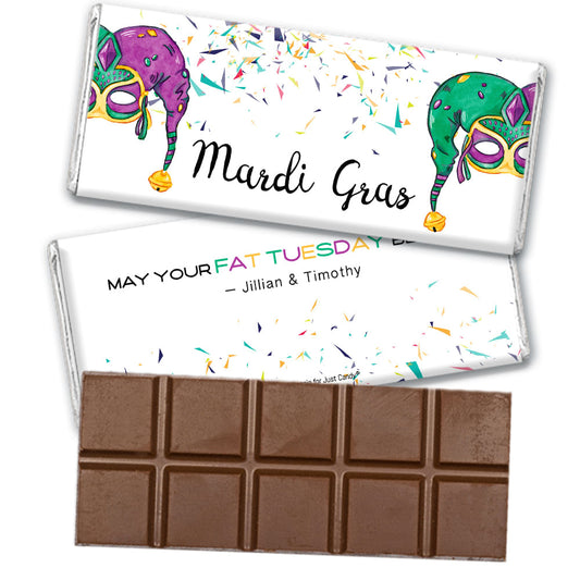 Personalized Mardi Gras Jammin' Jester Hats Belgian Chocolate Bar & Wrapper