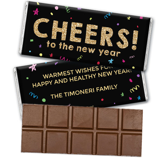 Personalized New Year Cheers Belgian Chocolate Bar & Wrapper