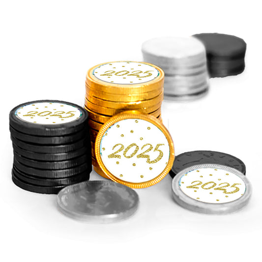 New Year's Eve Gold Dots Milk Chocolate Black, Silver, & Gold Coins