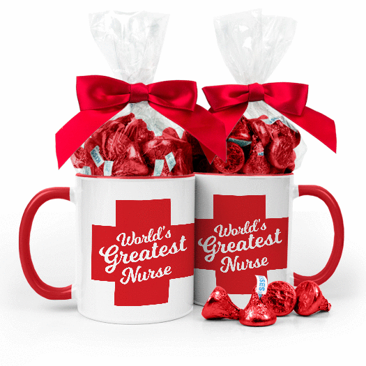 Nurse Appreciation We Heart Nurses 11oz Red Mug with 1/2lb Red KISSES