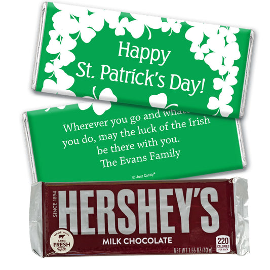 St. Patrick's Day Personalized Hershey's Milk Chocolate Bar White Clovers on Green