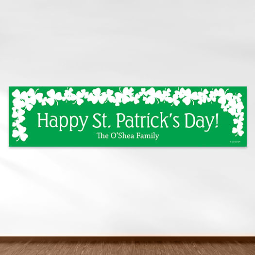 Personalized St. Patrick's Day White Clover on Green 5 Ft. Banner