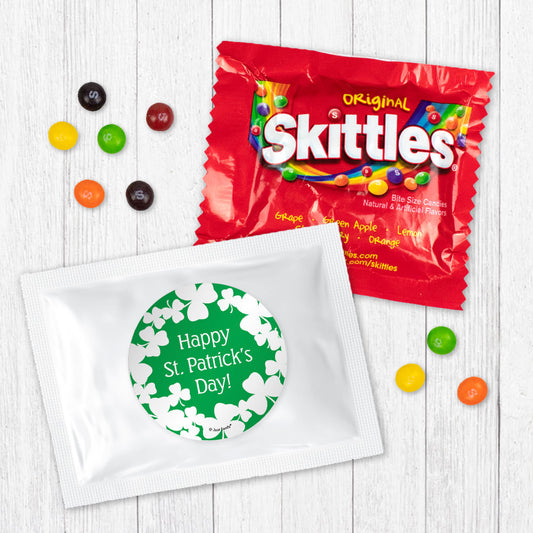 Happy St Patricks Day Skittles Favor - White Clovers