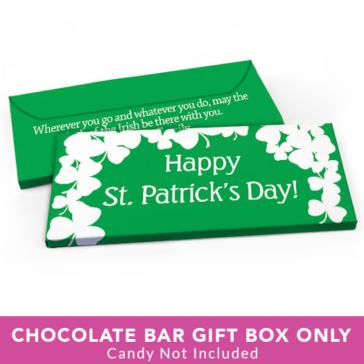 Deluxe Personalized St. Patrick's Day White Clovers Candy Bar Favor Box