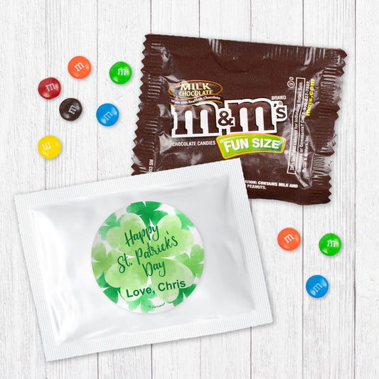 Personalized Happy St Patricks Day Watercolor Clovers Milk Chocolate M&Ms