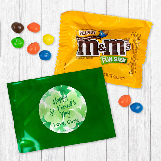 Personalized Happy St Patricks Day Watercolor Clovers Peanut M&Ms