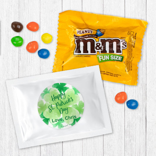 Personalized Happy St Patricks Day Watercolor Clovers Peanut M&Ms