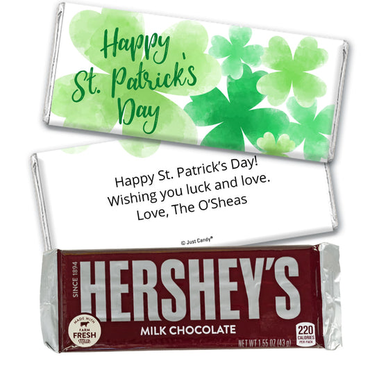 Personalized St. Patrick's Day Watercolor Clovers Hershey's Milk Chocolate Bar & Wrapper