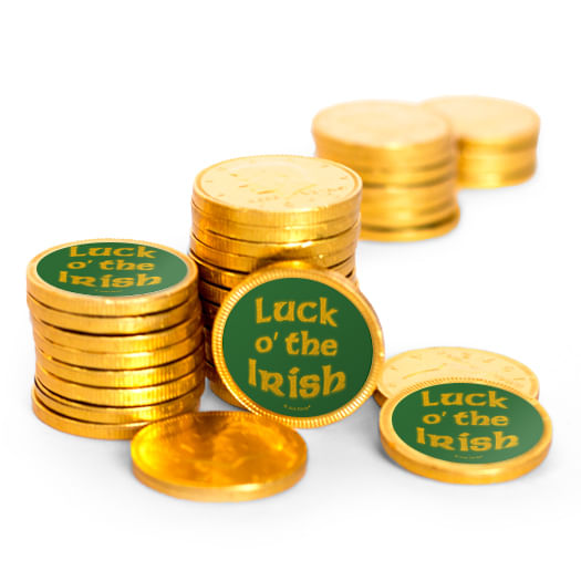 St. Patrick's Day Gold Chocolate Coins with Stickers