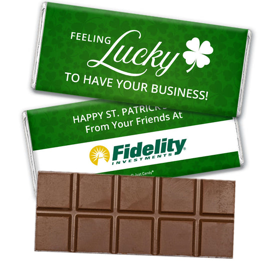 Personalized St. Patrick's Day Feeling Lucky Add Your Logo Belgian Chocolate Bar & Wrapper