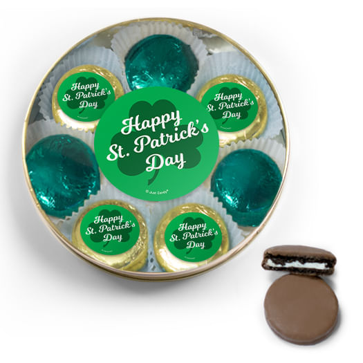 St. Patrick's Day Chocolate Covered Oreo Cookies Large Gold Plastic Tin