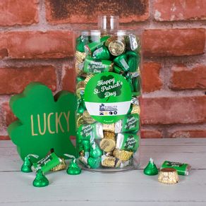 Personalized St. Patrick's Day Clover Canister 2 lb - Add Your Logo