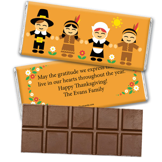 Thanksgiving Personalized Belgian Chocolate Bar Indians and Pilgrims