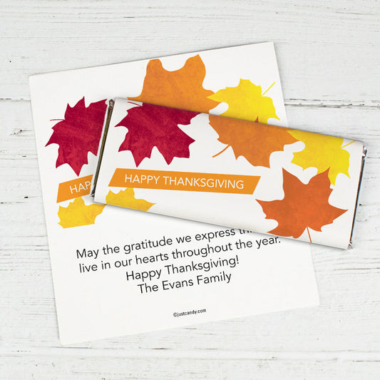 Thanksgiving Personalized Chocolate Bar Wrappers Fall Leaves