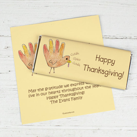 Thanksgiving Personalized Chocolate Bar Wrappers Child's Handprint Turkey