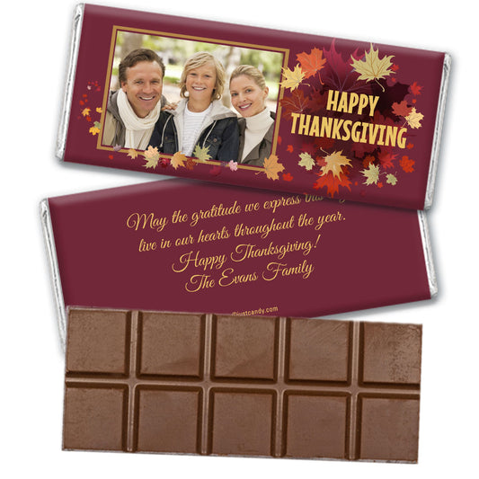 Thanksgiving Personalized Belgian Chocolate Bar Falling Leaves with Photo