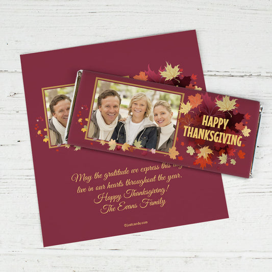 Thanksgiving Personalized Chocolate Bar Wrappers Falling Leaves with Photo