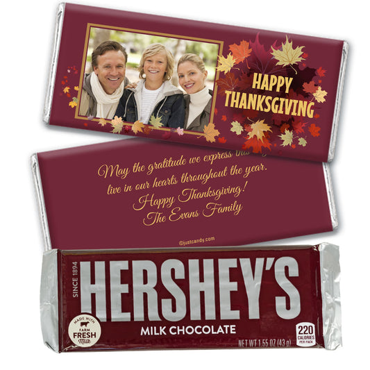 Thanksgiving Personalized Hershey's Milk Chocolate Bar Falling Leaves with Photo