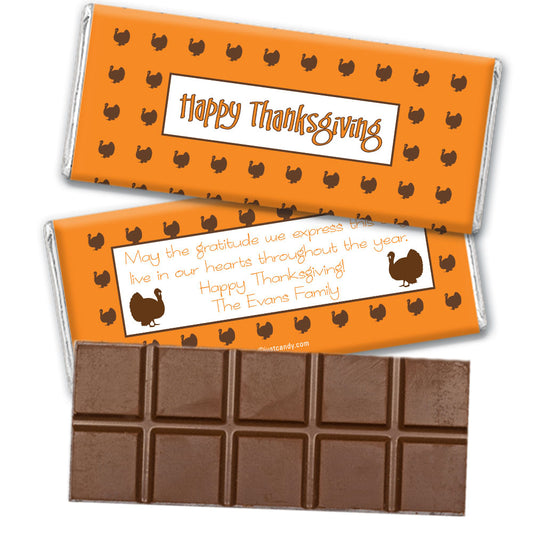 Thanksgiving Personalized Belgian Chocolate Bar Happy Turkeys