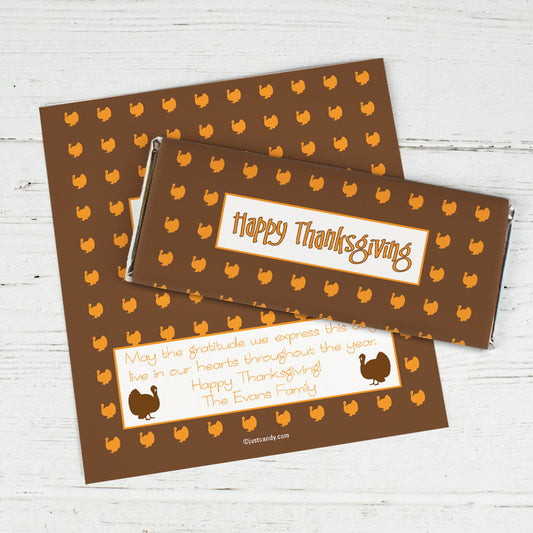 Thanksgiving Personalized Chocolate Bar Wrappers Happy Turkeys