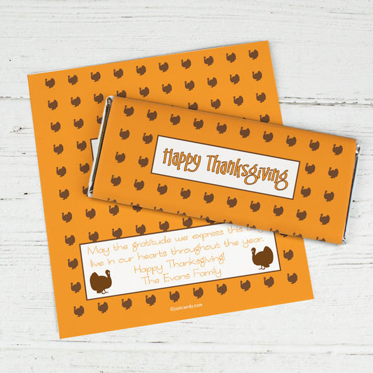 Thanksgiving Personalized Chocolate Bar Wrappers Happy Turkeys