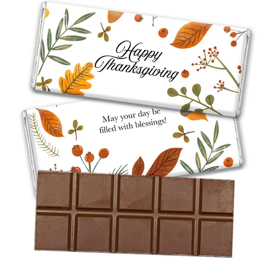 Personalized Thanksgiving Festive Leaves Belgian Chocolate Bar & Wrapper