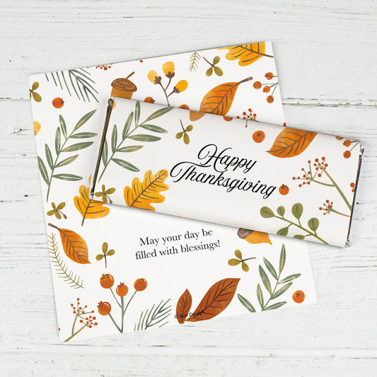 Personalized Thanksgiving Festive Leaves Chocolate Bar Wrappers Only